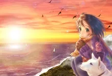 boats seagulls anime anime girls sea shorelines 1280x960 wallpaper Art HD Wallpaper